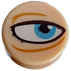 Tile, Round 1 x 1 with Black and White Eye, Sand Blue Iris and Medium Nougat Wrinkles Pattern Model Right Side: {светло нуга}
