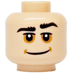 Minifigure, Head Black Bushy Eyebrows, Medium Nougat Dimples and Sunken Eyes, Wide Grin Pattern: {светло нуга}