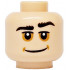 Minifigure, Head Black Bushy Eyebrows, Medium Nougat Dimples and Sunken Eyes, Wide Grin Pattern: {светло нуга}