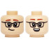 Minifigure, Head Dual Sided Black Glasses, Reddish Brown Eyebrows, Lopsided Smile / Open Mouth Grin with White Teeth Pattern: {светло нуга}