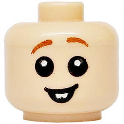 Minifigure, Baby / Toddler Head with Neck with Black Eyes, Open Mouth Smile with White Teeth and Dark Orange Eyebrows Pattern: {светло нуга}