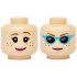 Minifigure, Head Dual Sided Female, Dark Orange Eyebrows and Freckles, Bright Pink Lips, Smile / Medium Azure Sunglasses with Black Lenses Pattern: {светло нуга}