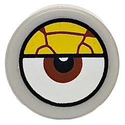 Tile, Round 1 x 1 with White Eye with Centered Reddish Brown Iris and Partially Closed Yellow Bloodshot Eyelid Pattern: {умерено каменно сив}