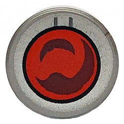 Tile, Round 1 x 1 with Dark Red and Red Goggle Lens with Black Circle and Silver Border Pattern: {сребърно метален}
