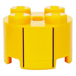 Brick, Round 2 x 2 with Axle Hole with Yellow Stripe and Black Lines Pattern: {огнено жълто-оранжев}