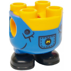 Lower Body, Rounded, Short Legs with Molded Blue Overalls and Black Shoes and Printed Pocket with Minions Letter M Logo and Buttons Pattern: {огнено жълто-оранжев}