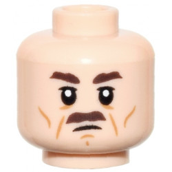 Minifigure, Head Dark Brown Eyebrows and Moustache, Upper Eyelids, Medium Nougat Cheek Lines, Wrinkles, and Chin Dimple, Scowl Pattern: {светло нуга}
