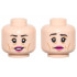 Minifigure, Head Dual Sided Female Black Eyebrows, Upper Eyelids, Medium Nougat Eye Shadow, Cheek Lines, Wrinkles, and Chin Dimple, Magenta Lips, Open Mouth Smile with Teeth / Sad Frown Pattern: {светло нуга}