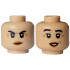 Minifigure, Head Dual Sided Female Black Eyebrows Raised, Dark Orange Wrinkles and Lips, Mouth Closed Angry / Open Smile with White Teeth Pattern: {умерен тан}