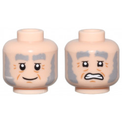 Minifigure, Head Dual Sided, Light Bluish Gray Bushy Eyebrows and Sideburns, Dark Orange Wrinkles, Closed Mouth Smile / Grimmace Pattern - Vented Stud: {светло нуга}
