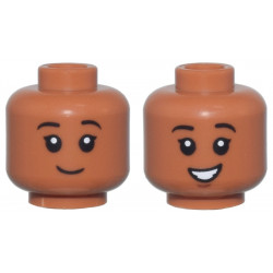 Minifigure, Head Dual Sided Child, Thin Black Eyebrows, Closed Mouth Smile / Open Mouth Smile Pattern: {сиена кафяво}