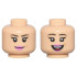 Minifigure, Head Dual Sided Female, Thin Black Eyebrows, Long Eyelashes, Dimple, Dark Pink Lips, Closed Mouth Smile / Open Mouth Smile Pattern - Vented Stud: {умерен тан}