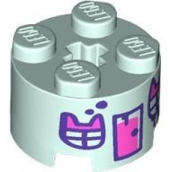 Brick, Round 2 x 2 with Axle Hole with Dark Pink and Dark Purple Door, Paint Spots and Windows with Cat Ears Pattern: {аквамарин}