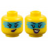 Minifigure, Head Dual Sided Female Black Eyebrows, Eyelashes, Medium Azure Face Paint, Dark Purple Lips, Lopsided Grin / Open Mouth Smile with Teeth Pattern: {ярко жълт}
