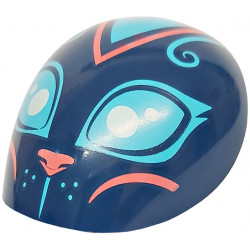Large Figure Armor, Round, Smooth with Medium Azure Eyes, Curls, Whisker Dots, and Forehead Triangle, Coral Nose and Cheek Lines Pattern (Cat Head): {земно син}