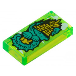 Tile 1 x 2 with Bright Light Orange Aztec Pyramid in Jungle, White Clouds and Dark Turquoise Trees Pattern: {прозрачно ярко зелен}