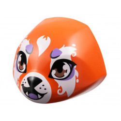 Creature Head Large Smooth with 6 Studs and Axle Holder on Back with Medium Nougat Eyes, White Muzzle and Fur, Black Nose, Medium Lavender Tongue, Spots, and Eye Shadow Pattern: {червеникаво-оранжев}