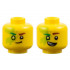Minifigure, Head Dual Sided Reddish Brown Eyebrow Left, Bright Green Eyebrow Right, Lime Eye and Slime, Smirk / Lopsided Open Mouth Smile with Teeth Parted Pattern: {ярко жълт}