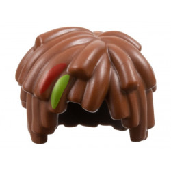 Minifigure, Hair Short Layered Mop Top with Lime and Red Streaks Pattern: {червеникаво-кафяв}