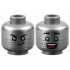 Minifigure, Head Dual Sided Silver Face, Black Eyebrows, Medium Azure Eyes, Lopsided Grin / Open Mouth Smile with Top Teeth and Red Tongue Pattern: {сребърно метален}