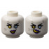 Minifigure, Head Dual Sided Female Black Eyebrows, Eyelashes, Yellow Right Eye, Bright Light Blue Left Eye, Light Bluish Gray Eye Shadow and Spots, Dark Purple Lips, Open Mouth Smile with Teeth / Lopsided Scowl Pattern: {бял}