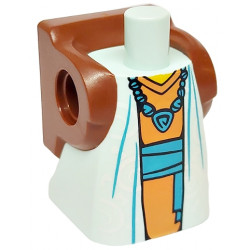 Body Short Dress with Arm Pin Holes with Molded Reddish Brown Backpack and Printed White Spirals, Orange Shirt, Yellow Neck, Dark Azure Sash Belt, and Necklace Pattern: {аквамарин}