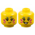 Minifigure, Head Dual Sided Female Blue Eyebrows, Black Eyelashes, Magenta Face Paint, Metallic Light Blue Dots, Lopsided Grin / Open Mouth Smile with Teeth Pattern: {ярко жълт}
