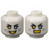 Minifigure, Head Dual Sided Female Black Eyebrows, Eyelashes, Yellow Right Eye, Bright Light Blue Left Eye, Light Bluish Gray Eye Shadow and Spots, Open Mouth Smile with Teeth / Angry Bared Teeth Pattern: {бял}
