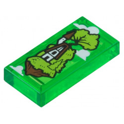 Tile 1 x 2 with Clouds and Floating Island with Lime Grass and Trees, White and Reddish Brown Cottage Pattern: {прозрачно зелен}