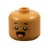 Minifigure, Head, Modified Giant Black Eyebrows, Reddish Brown Chin Dimple and Crow's Feet, Surprised Open Mouth with Coral Tongue Pattern - Vented Stud: {умерен нуга}