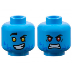 Minifigure, Head Dual Sided Black Eyebrows, Blue Fur, White Teeth, Smile with Bright Light Orange Eyes / Scowl with Red Eyes Pattern: {тъмно небесносин}