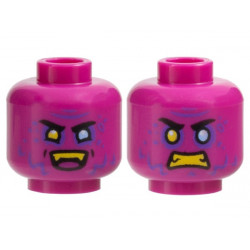 Minifigure, Head Dual Sided Black Eyebrows, Dark Purple Brow Furrow, Spots, Fur, Bright Light Blue Eye Left, Yellow Eye Right and Teeth, Open Smile / Scowl Pattern: {ярко червеникаво-виолетов}
