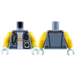 Torso Jacket Open with Silver and Orange Stethoscope over White Shirt with Stripes Pattern / Yellow Arms / Light Aqua Hands: {пясъчно син}
