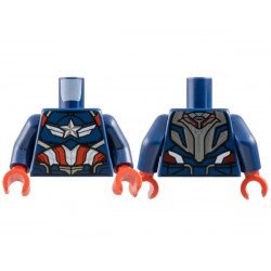 Torso Armor, Silver and White Star with Wings, Red Stripes Pattern / Dark Blue Arms / Red Hands: {земно син}