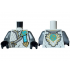 Torso Tunic with Light Bluish Gray Hems, Gold Trim, Light Aqua Shirt, Ninjago Logogram 'MOI', Medium Azure Letter Z in Dragon Head on Back Pattern / Flat Silver Arms / Black Hands: {бял}