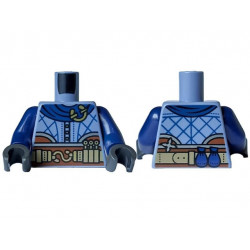 Torso Vest with Reddish Brown Bottom, Dark Blue Cape Collar with Gold Brooch and Black Folds, Silver Trim and Dark Tan Belt with 2 Pouches on Back Pattern / Dark Blue Arms / Pearl Dark Gray Hands: {пясъчно син}