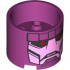 Brick, Round 3 x 3 x 2 with Recessed Center and Axle Hole with Bright Pink and Black Robot Face with Red Eyes and Silver Teeth Pattern (Sentinel): {ярко червеникаво-виолетов}