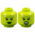 Minifigure, Head Dual Sided Alien Female with Silver Tattoos, Black Eyelashes, Dark Green Lips, Grin / Angry Bared Teeth and Chin Dimple Pattern: {ярко жълто-зелен}