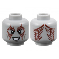 Minifigure, Head Alien Black Eyebrows, Dark Red Tattoos, Dark Bluish Gray Cheek Lines and Chin Dimple, Open Mouth Smile with Teeth Pattern: {умерено каменно сив}