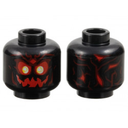 Minifigure, Head Alien Skull with Red Eyes and Jagged Mouth, White and Yellow Pupils, Dark Red Contours Pattern: {черен}