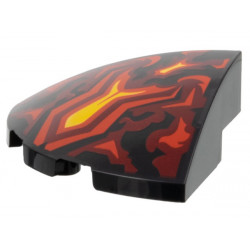 Slope, Curved 3 x 3 Corner Round with Red, Dark Red, and Yellow Flames Pattern: {черен}