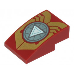 Slope, Curved 3 x 2 with Gold Iron Man Armor Plates and Metallic Light Blue Circle Arc Reactor with White Triangle Pattern: {нов тъмно червен}
