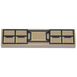 Tile 1 x 4 with Black and Gold Rectangles Pattern (BrickHeadz Batman (Batman v Superman) Utility Belt): {пясъчно жълт}