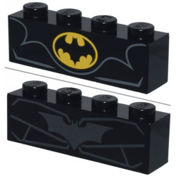 Brick 1 x 4 with Bat on Yellow Oval Batman Logo / Silver with Contour Lines Pattern (BrickHeadz Batman (1989 / The Dark Knight Triology) Chest): {черен}