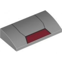 Slope, Curved 2 x 4 x 2/3 with Bottom Tubes with Dark Bluish Gray Lines and Dark Red Trapezoid with Black Outline Pattern (BrickHeadz Iron Man MK5 Helmet Visor Top): {умерено каменно сив}