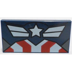 Tile 2 x 4 with Star, Red and White Stripes and Dark Bluish Gray Triangles Pattern (BrickHeadz Captain America Torso): {земно син}