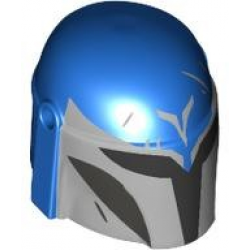 Minifigure, Headgear Helmet with Holes, SW Mandalorian with Silver Front and 'V', Dark Silver Cheek Indents and Black Visor Pattern: {ярко син}