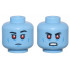 Minifigure, Head Dual Sided Thin Black Eyebrows, Upper Eyelids, Red Eyes, Blue Cheek Lines and Chin Dimple, Neutral / Angry Bared Teeth Pattern - Vented Stud: {умерено син}