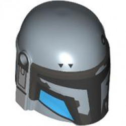 Minifigure, Headgear Helmet with Holes, SW Mandalorian with Visor, Dark Silver Highlights and Dark Azure Cheek Indents with Black Outline Pattern: {пясъчно син}