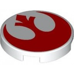 Tile, Round 2 x 2 with Bottom Stud Holder with Red SW Rebel Alliance Symbol Pattern: {бял}